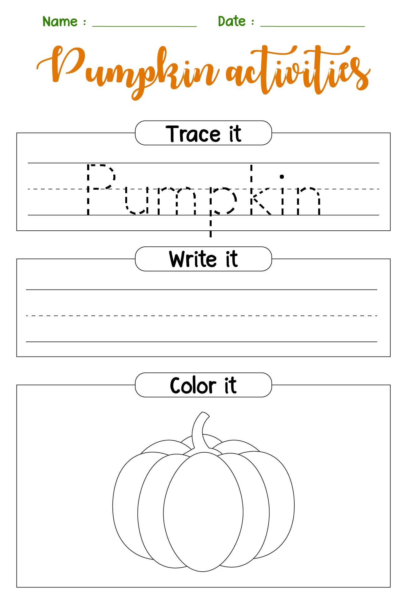 Pumpkin Fall Preschool Worksheets  Printables