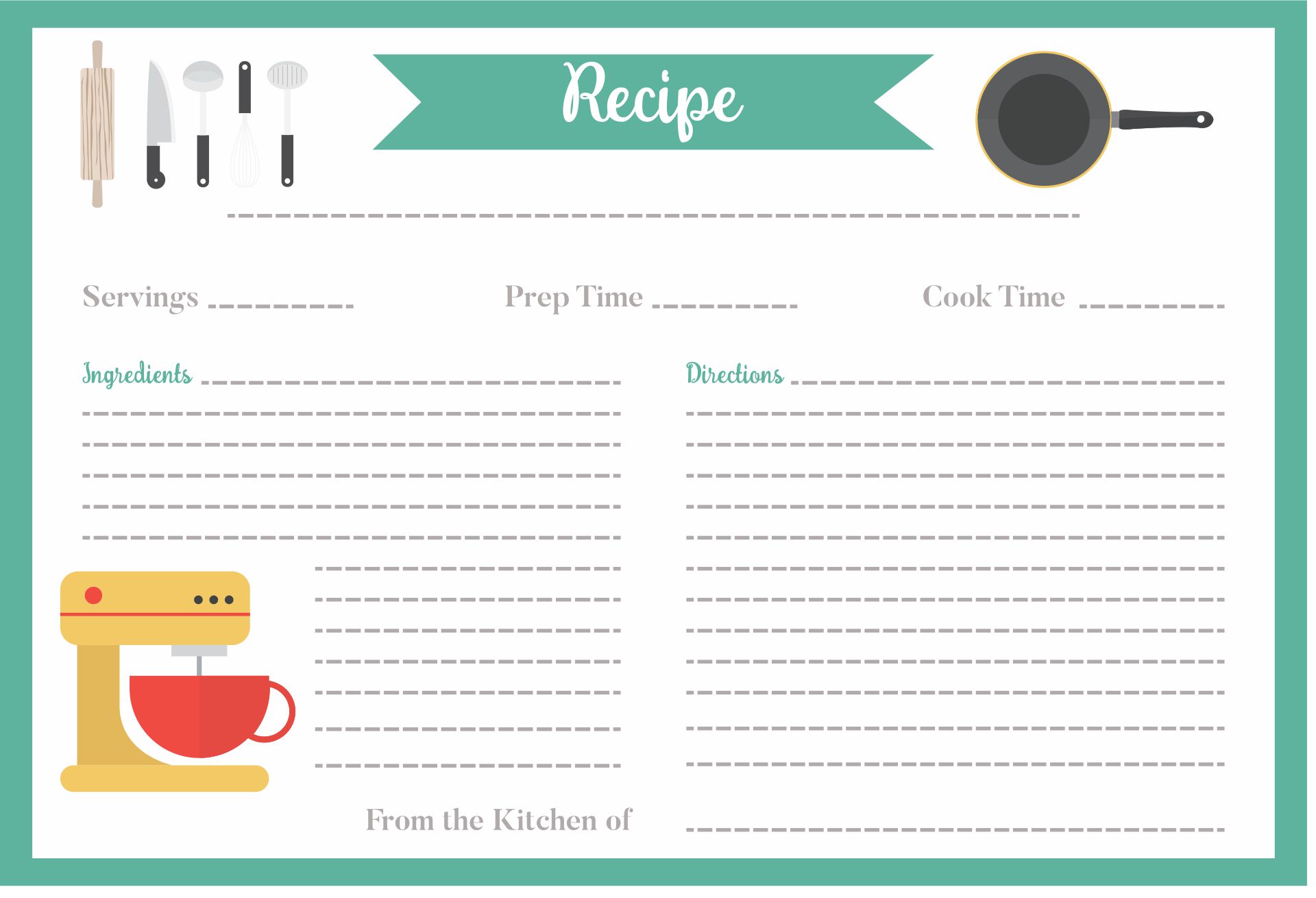 free editable recipe page template grey