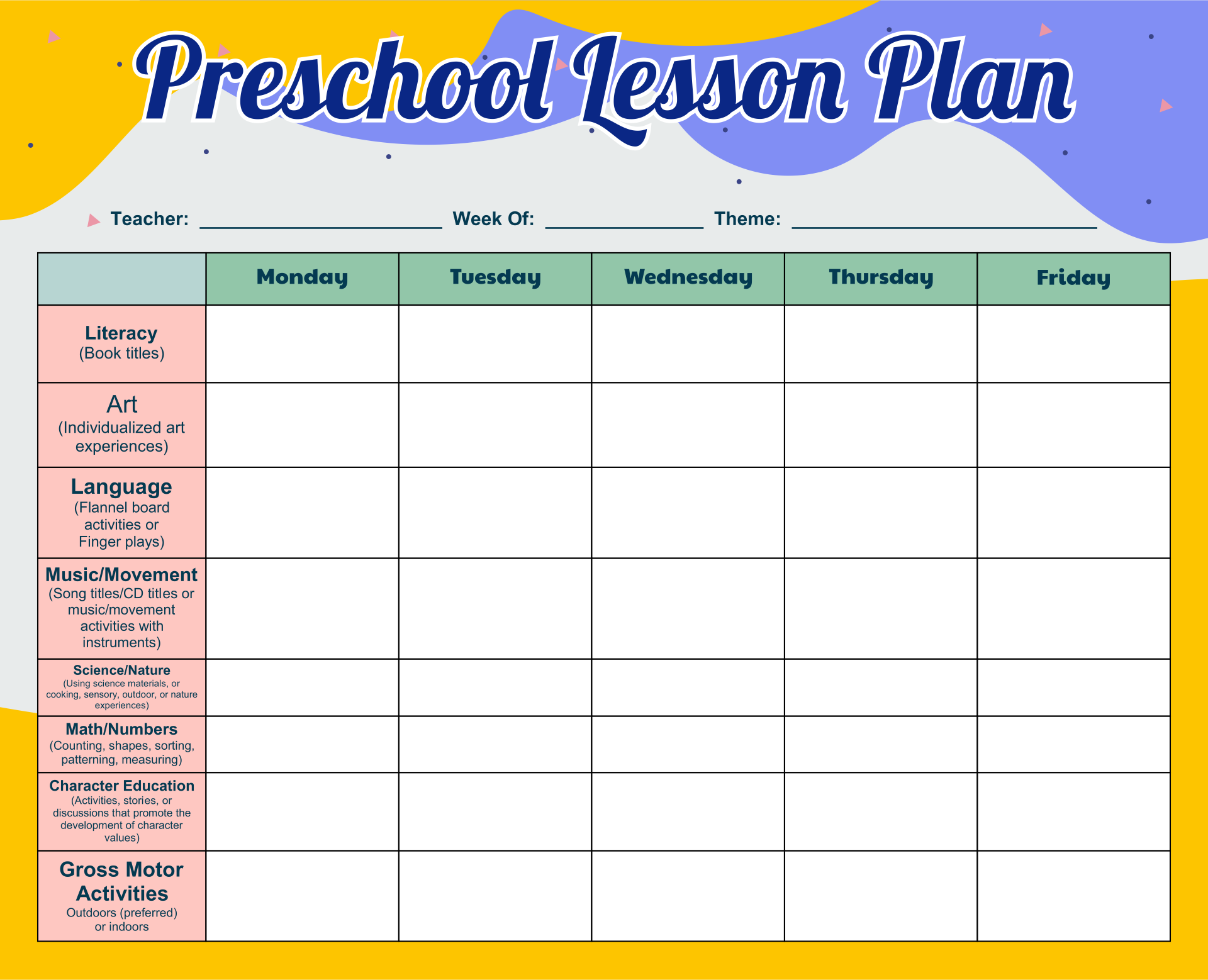 Day Care Plans 10 Free PDF Printables Printablee