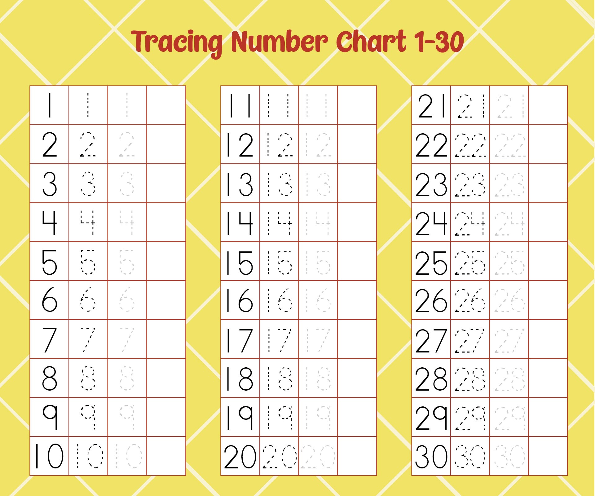 tracing numbers 1 30