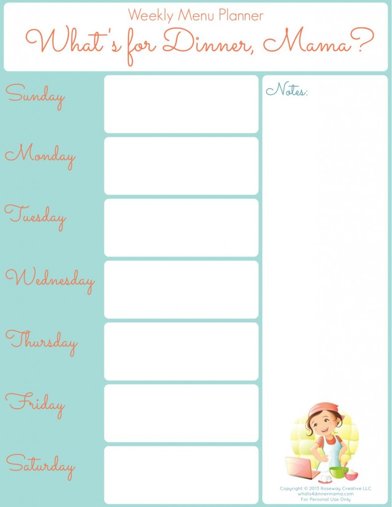 Printable Weekly Dinner Menu Planner