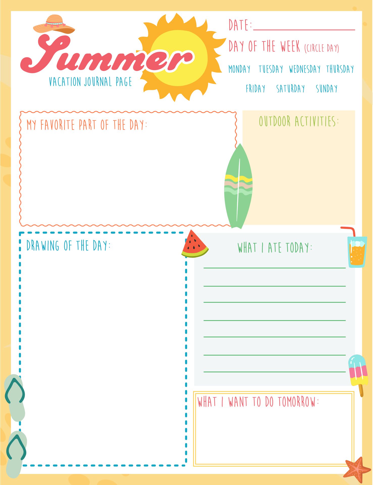 Kids Summer Journal Printable | Printablee