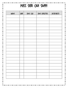 Bathroom Sign Out Sheet Printable