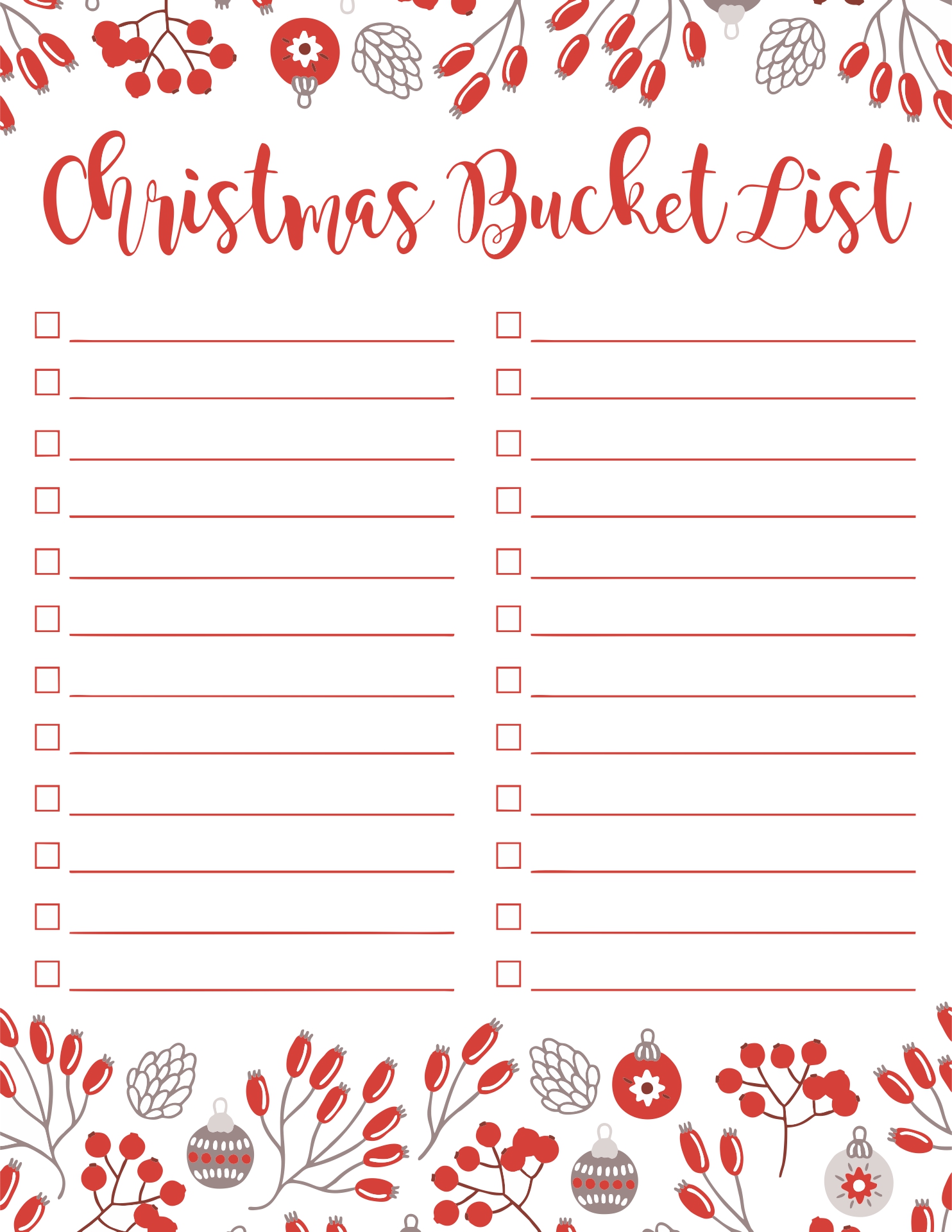 Bucket List Printable