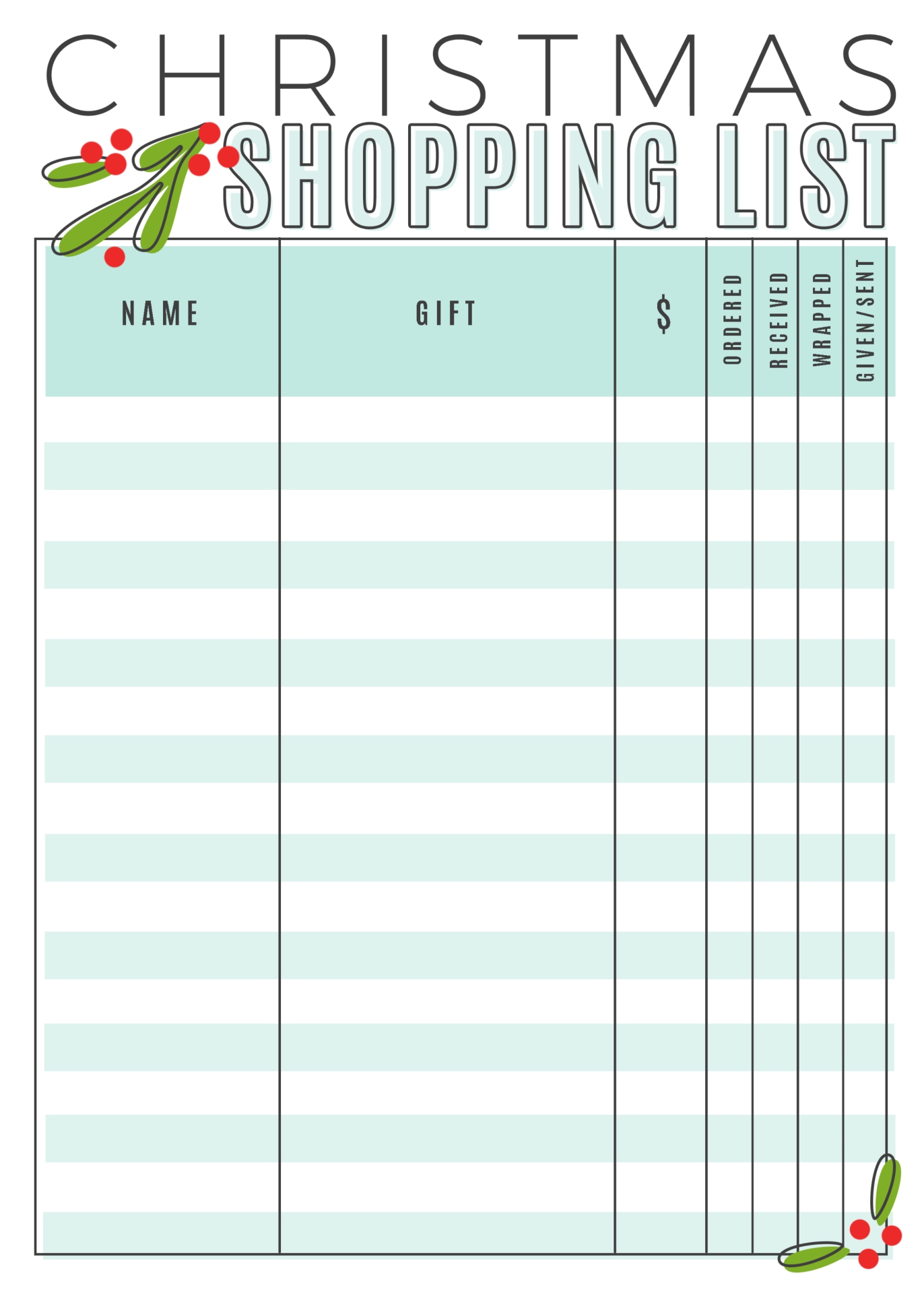 Printable Christmas Shopping List Template