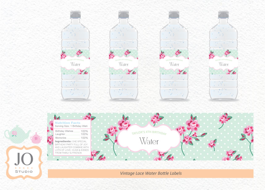 Tea Party Water Bottle Labels