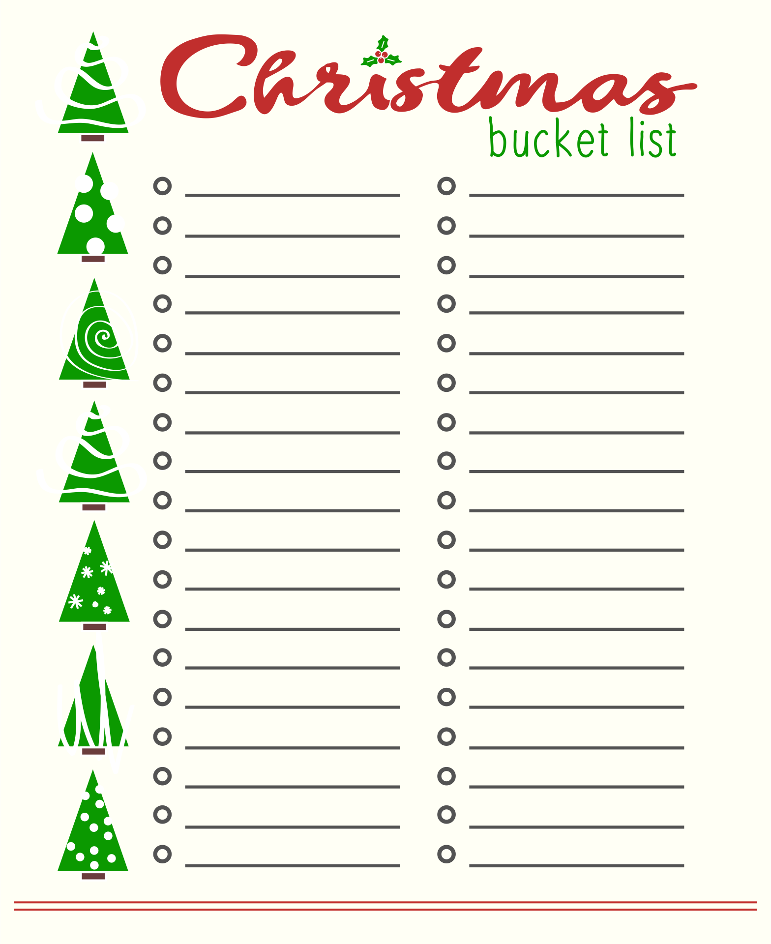 Bucket List Christmas Printables Blank