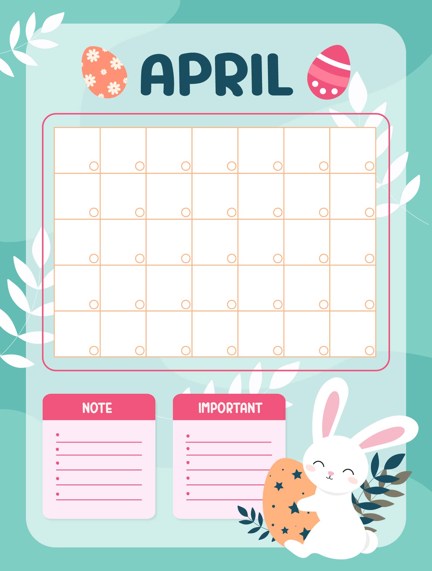 April Easter Calendar Printable