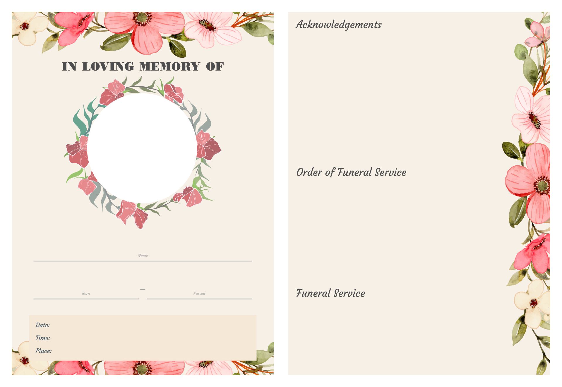 Printable Memorial Service Program Template