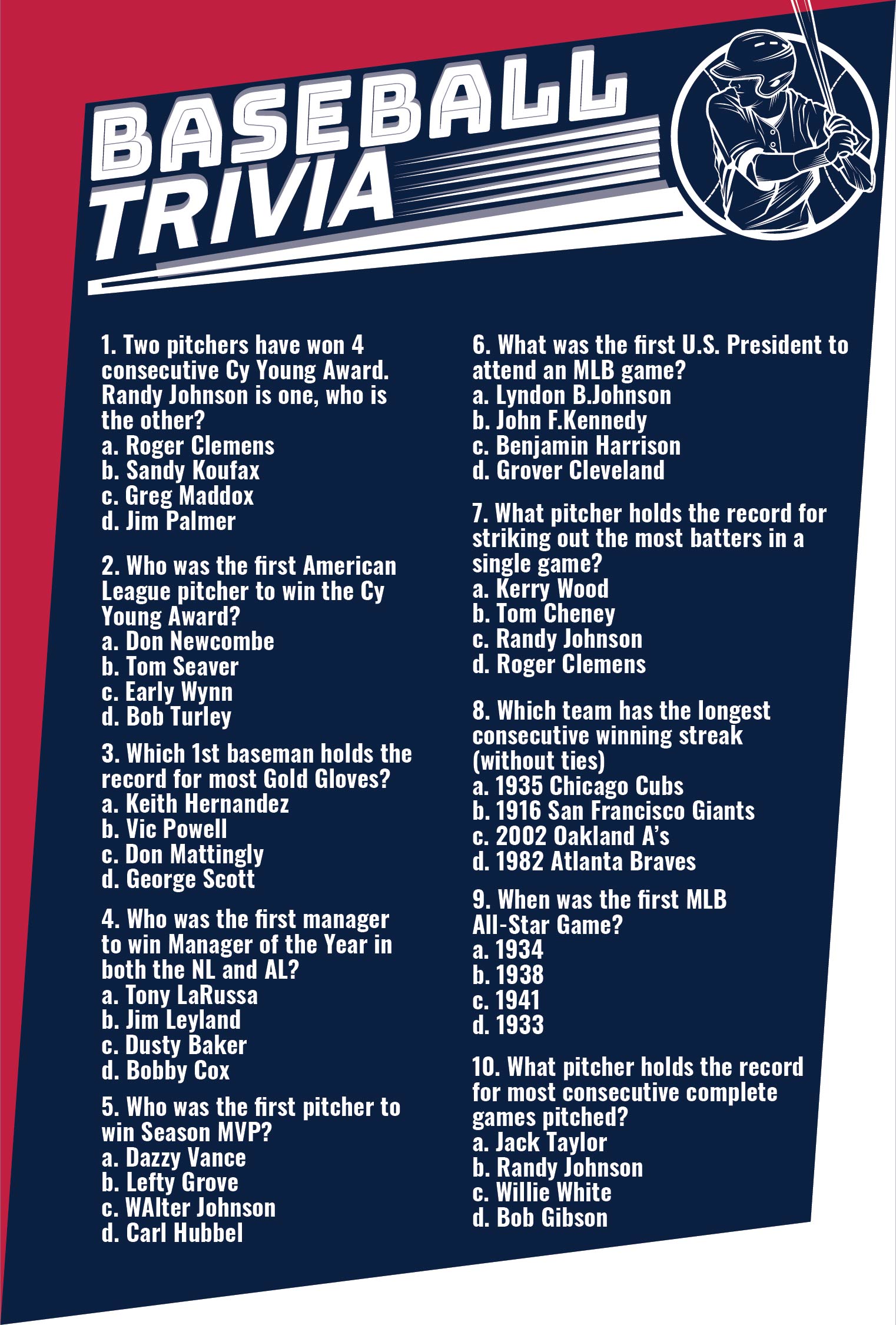 Printable Baseball Trivia Questions & Answers