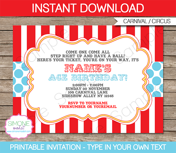 Printable Carnival Birthday Party Invitation Templates