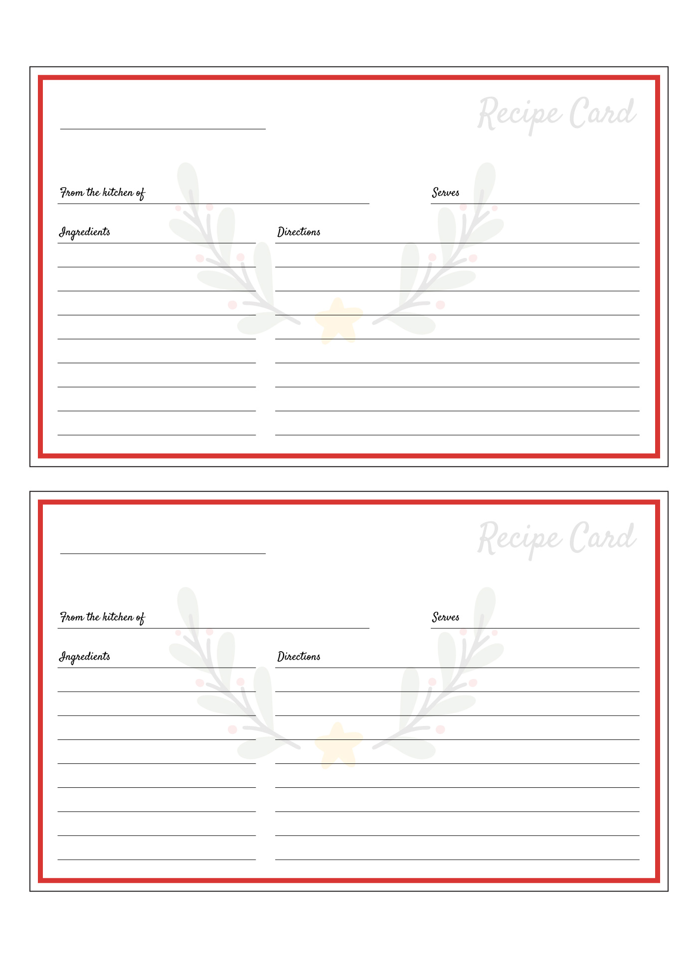 Christmas Recipe Card Template Free