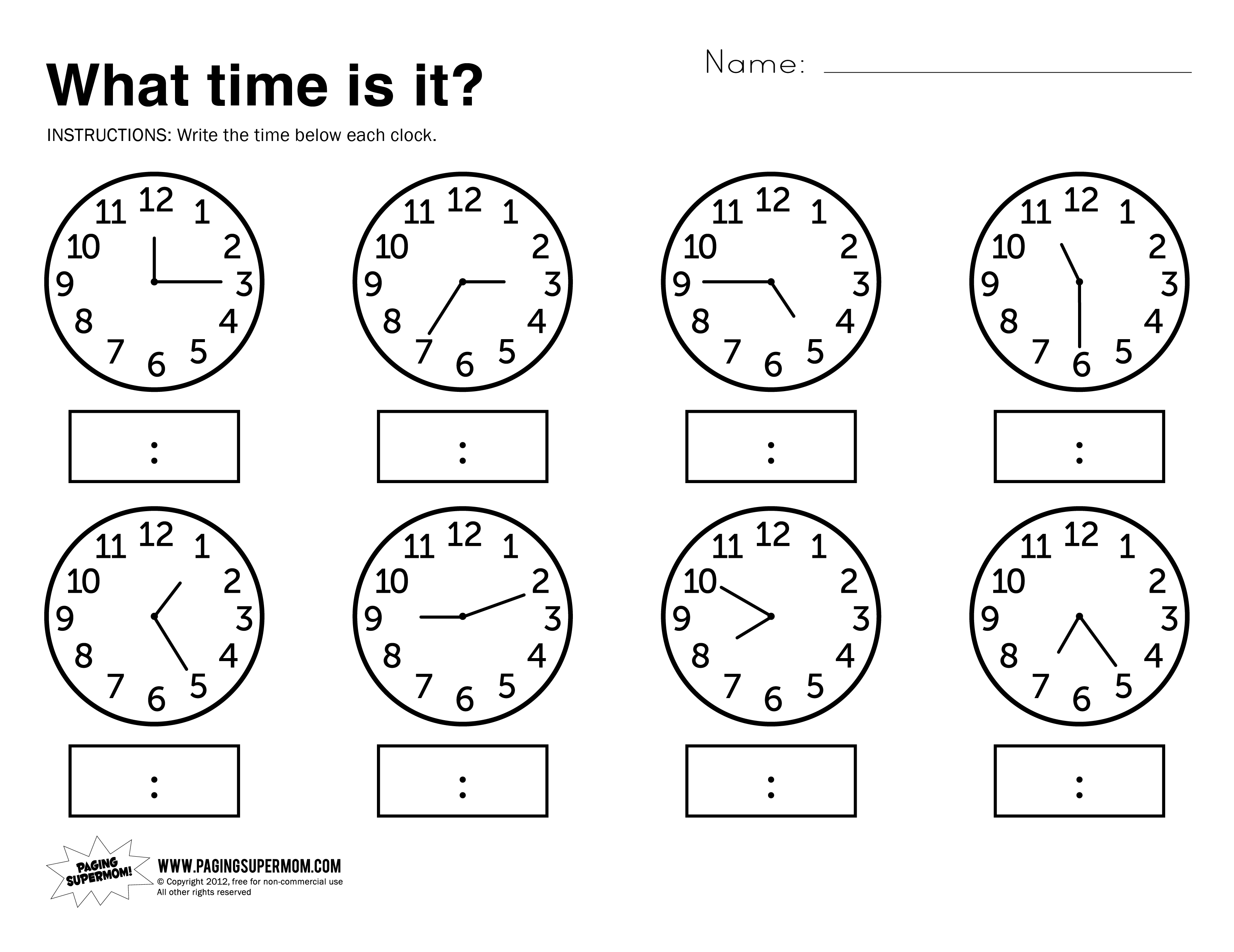 Printable Telling Time Worksheets