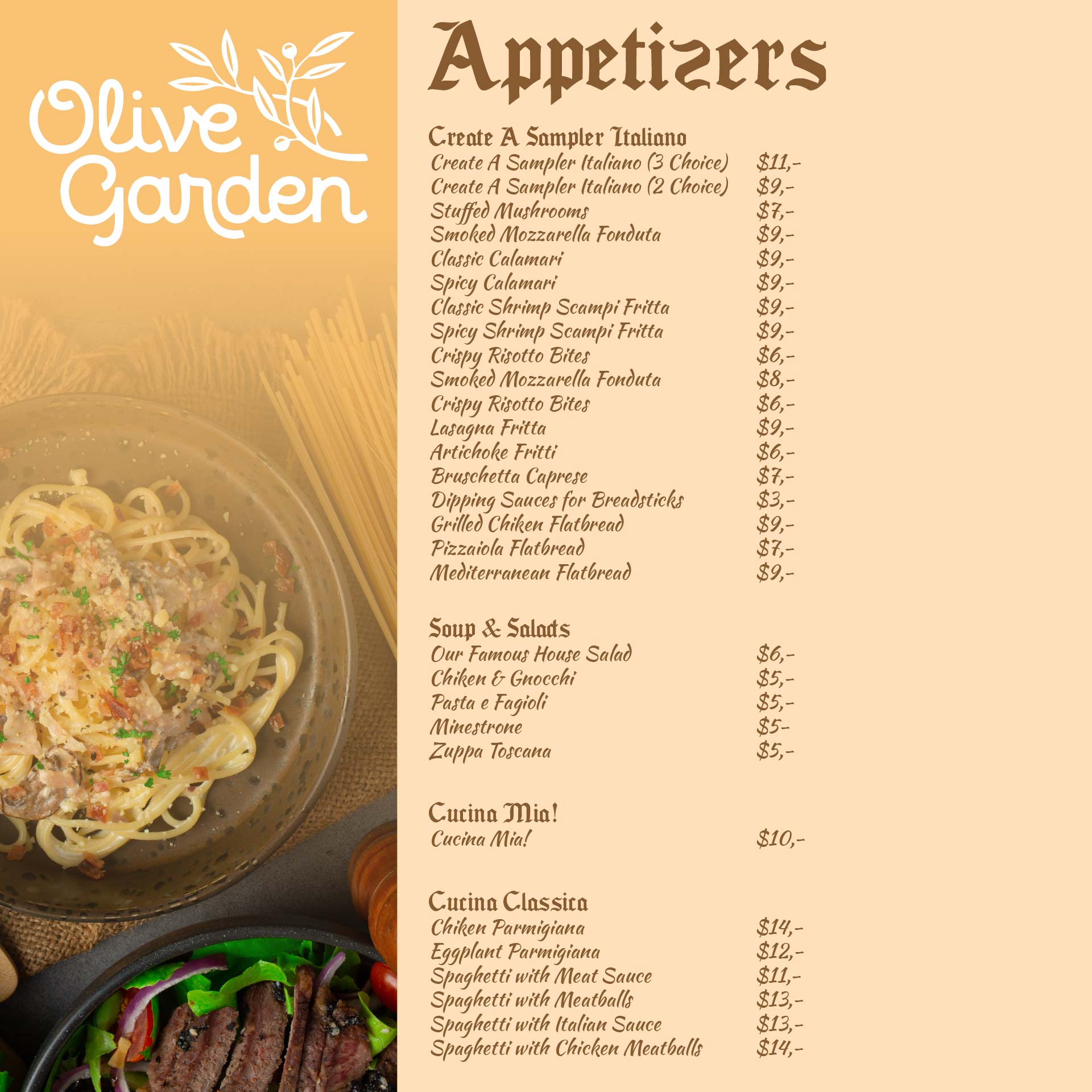 Olive Garden Printable Lunch Menu