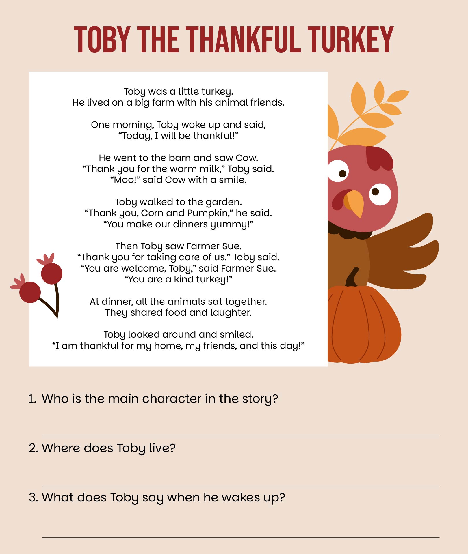 Free Printable Thanksgiving Story For Preschoolers FREE PRINTABLE 