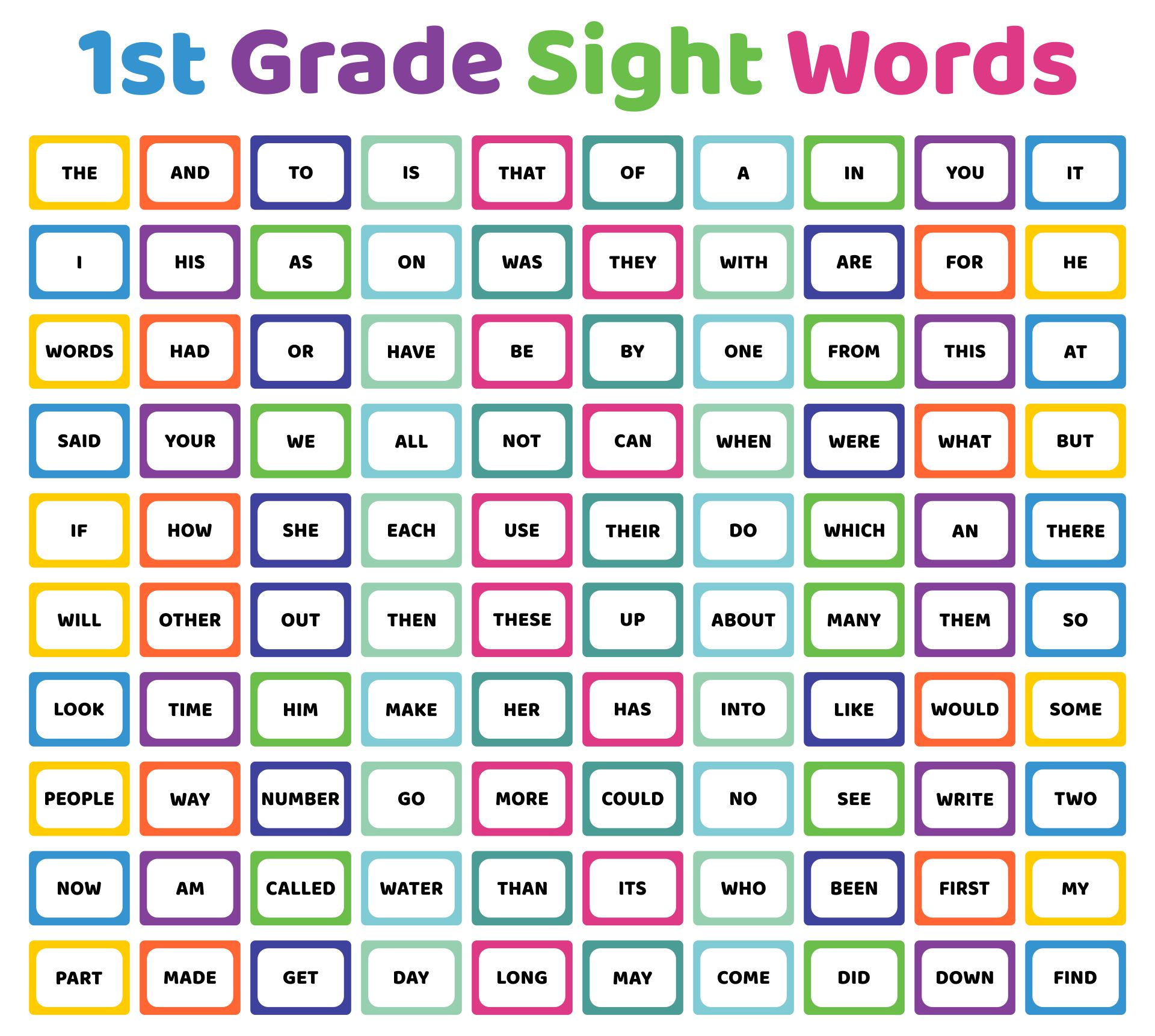 Printable 1st Grade Sight Words