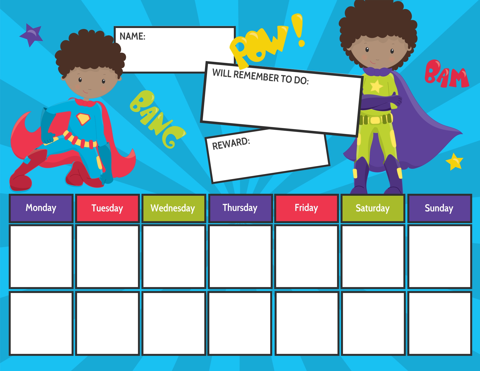 whiteboard-editable-reusable-checklist-to-do-list-kids-reward-chart-superhero-chore-chart-weekly