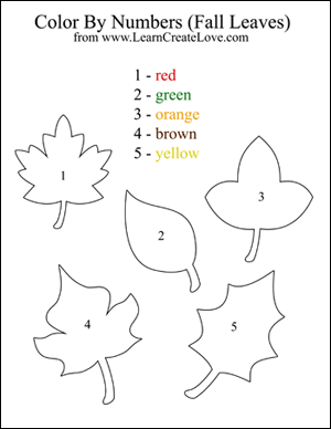 Fall Leaves Preschool Color by Numbers Worksheets