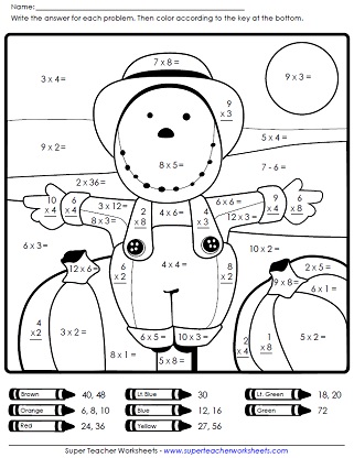 First Grade Fall Math Coloring Worksheets