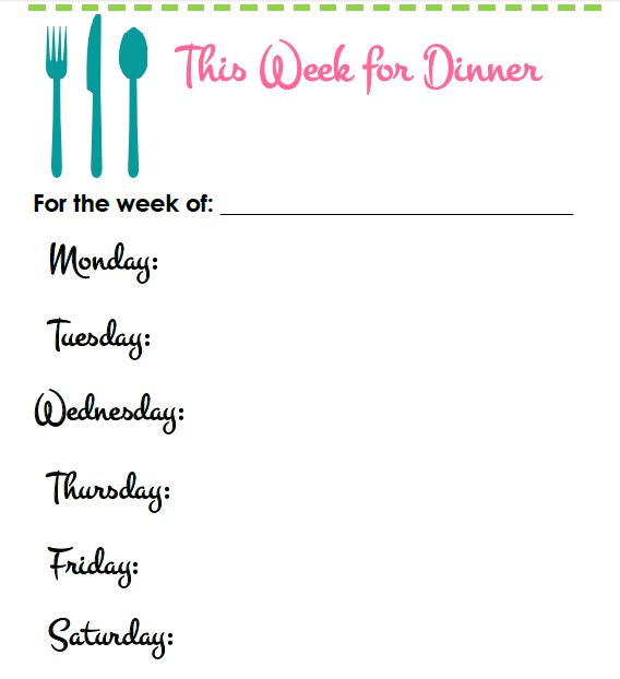 Printable Weekly Dinner Menu