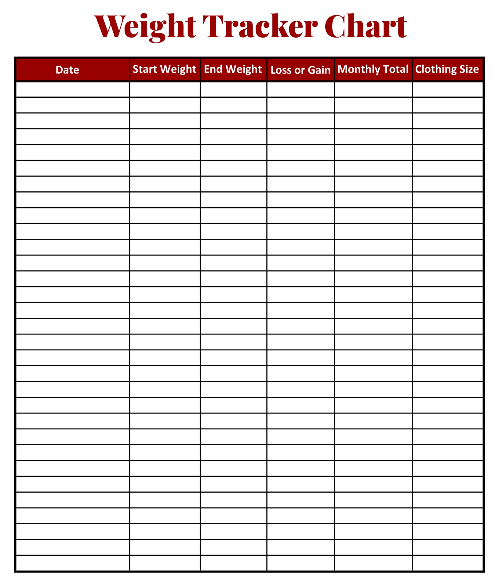 Free Printable Weight Tracker Chart - Printable Templates