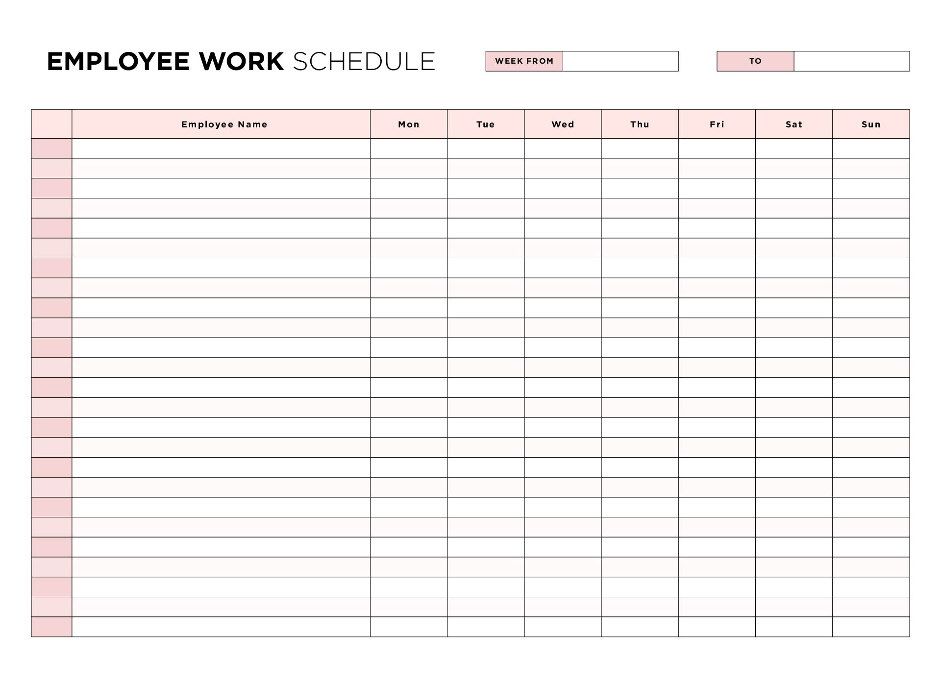 Printable Work Schedule Calendar