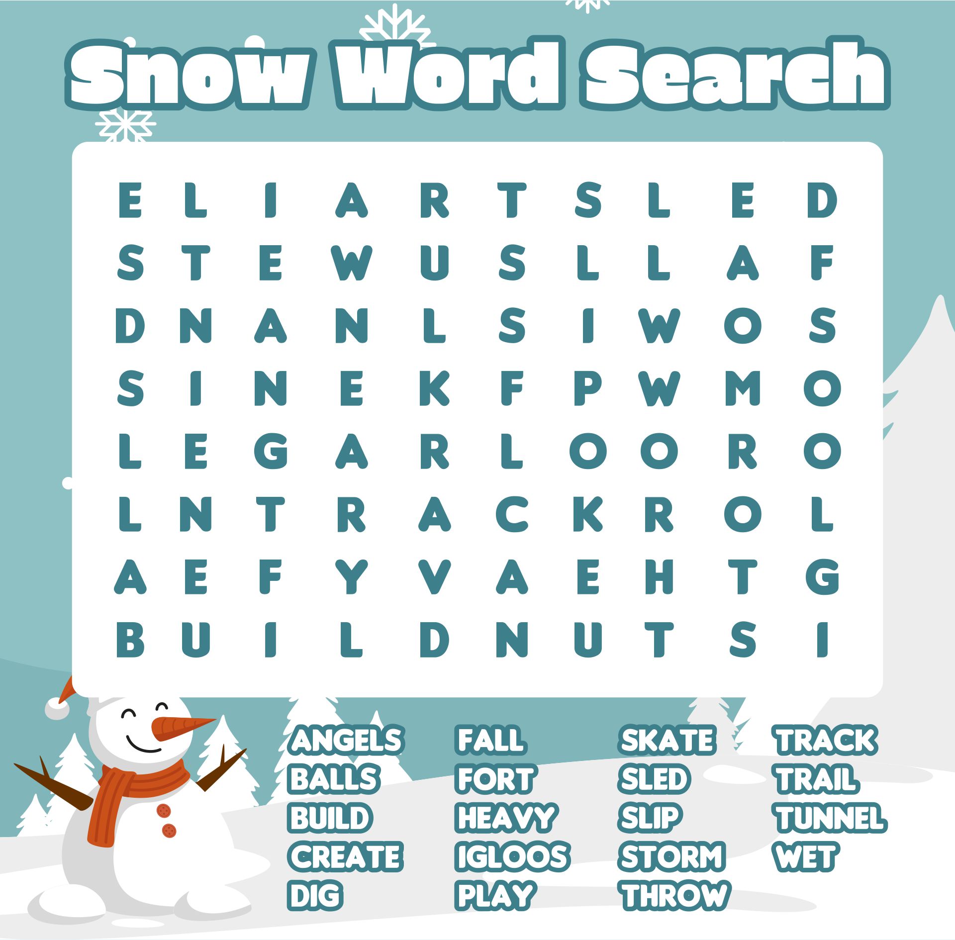 Snow Day Word Search  Printable