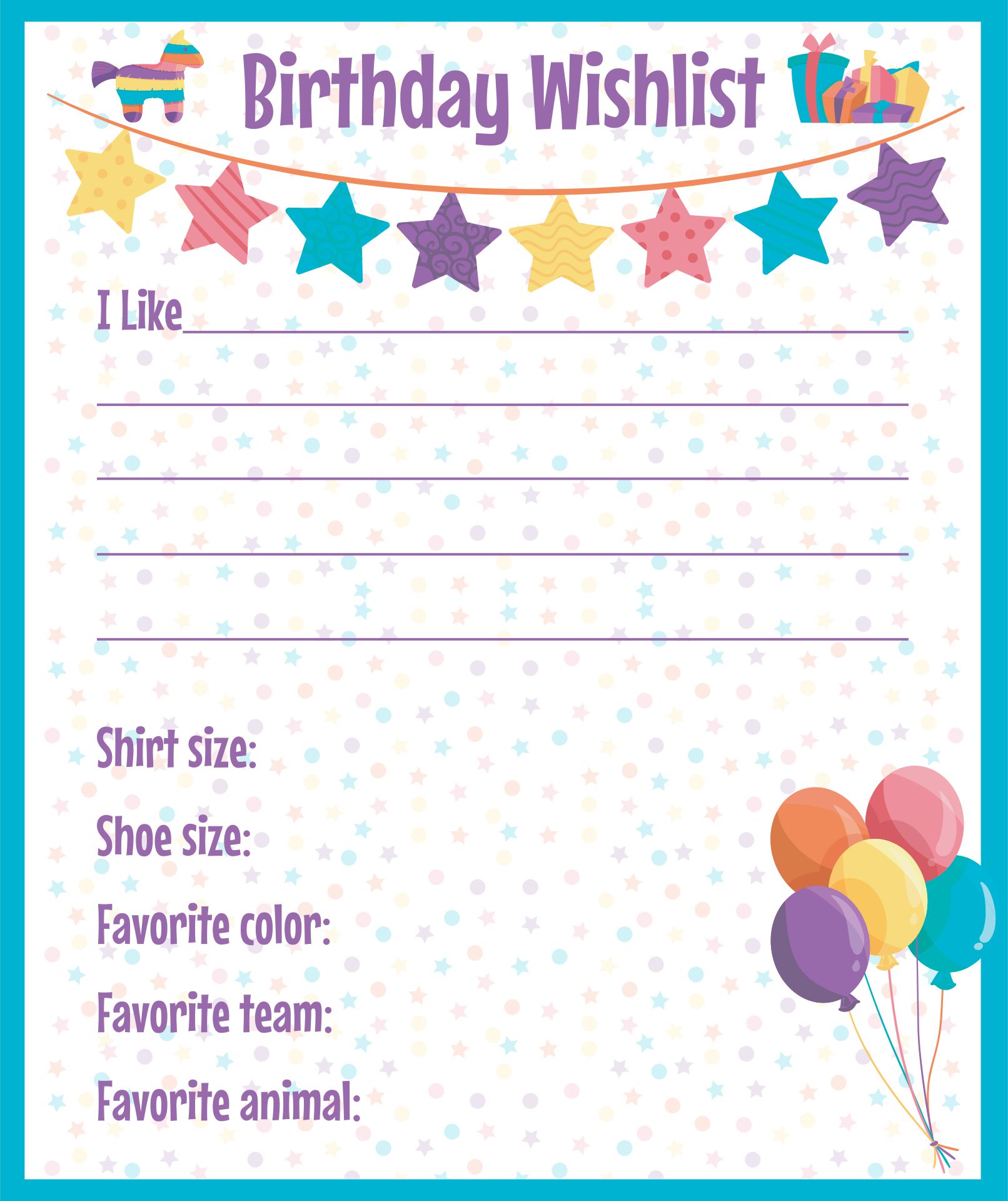 Printable Birthday Wish List Printable Word Searches