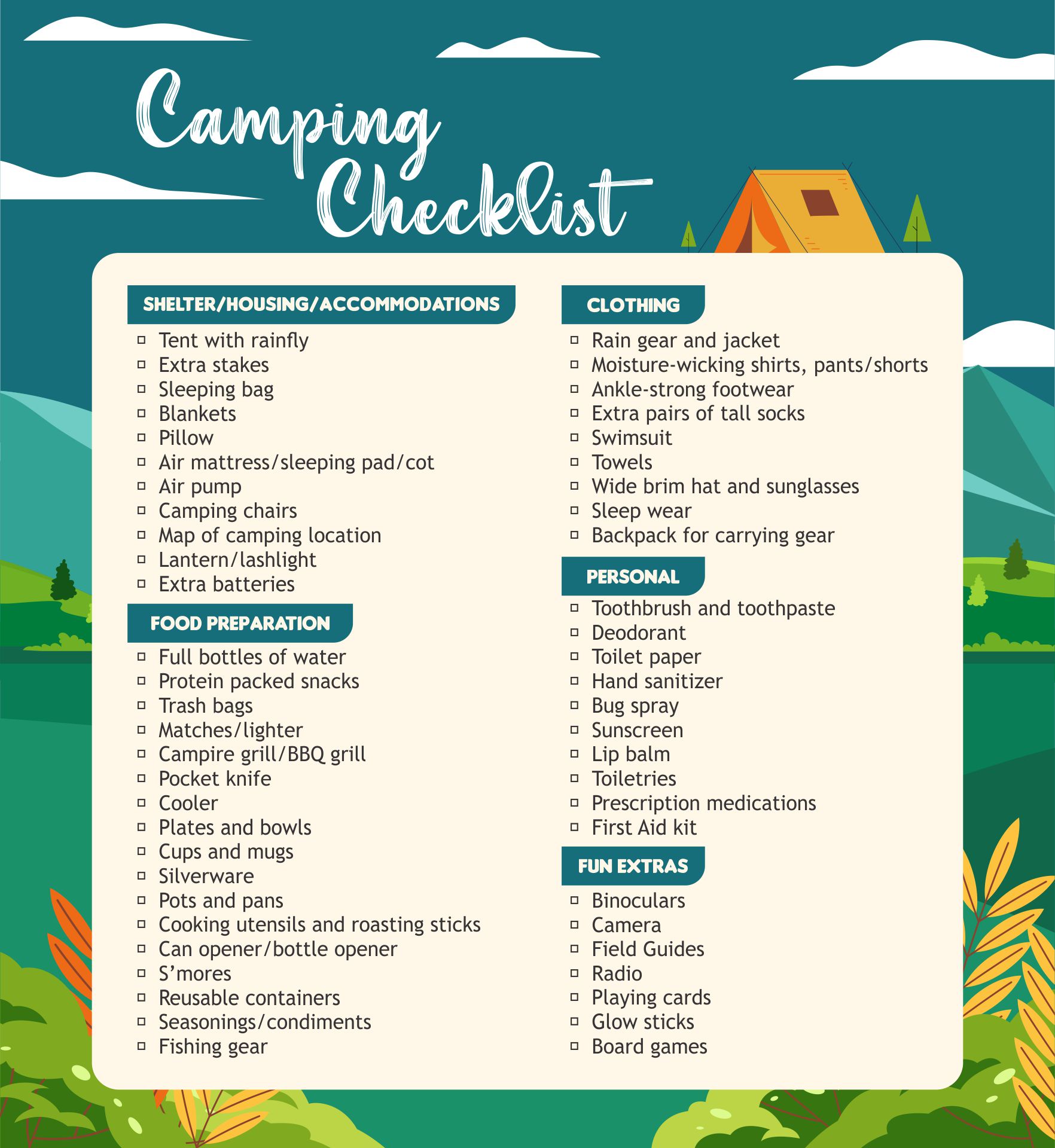 Camping Checklist Printable