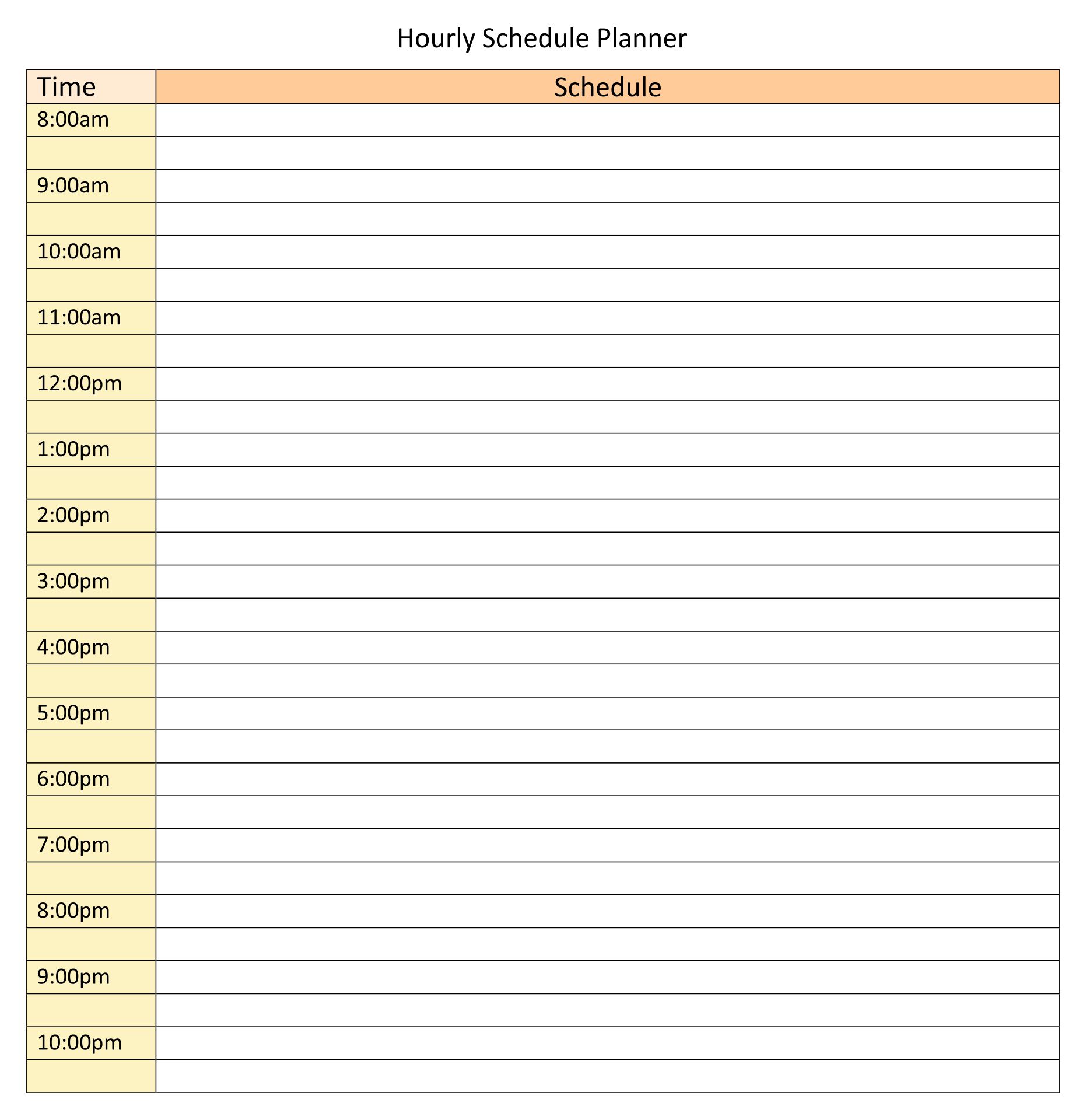 Printable Hourly Planner