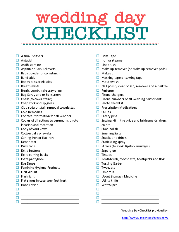 Bridal Shower Checklist Printable