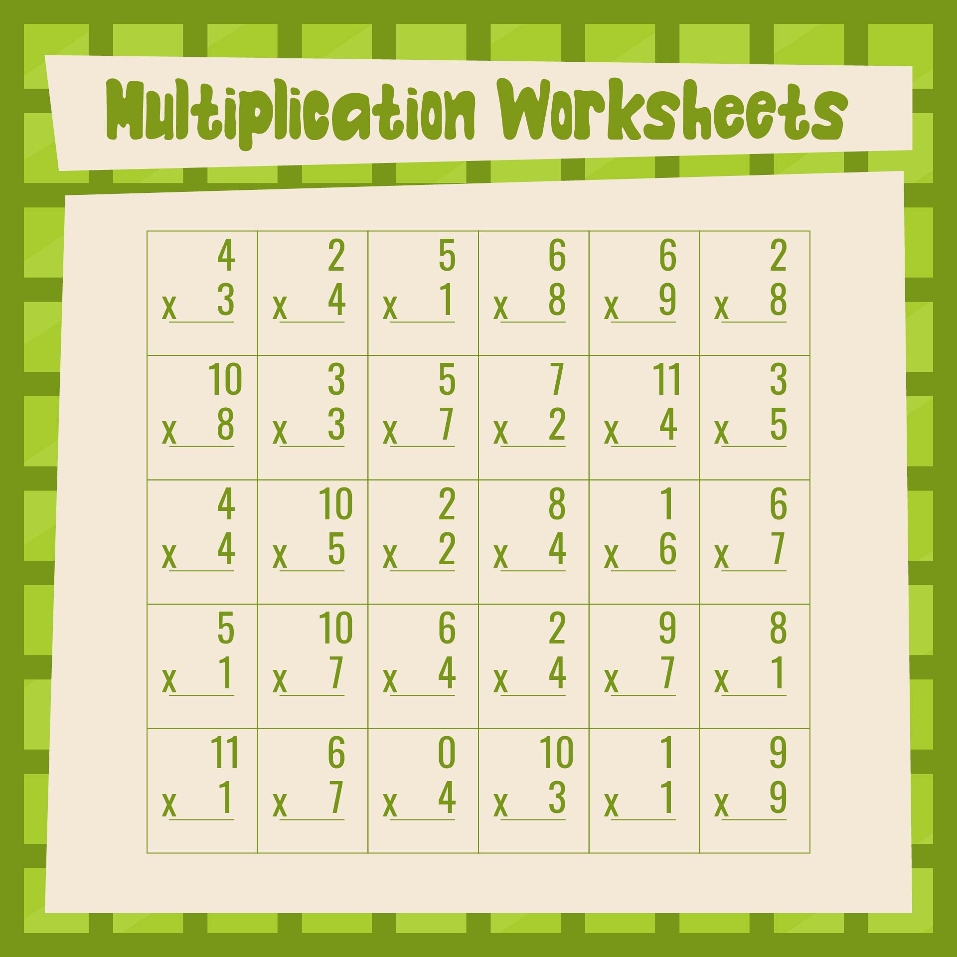 Free Minute Math Multiplication Worksheets