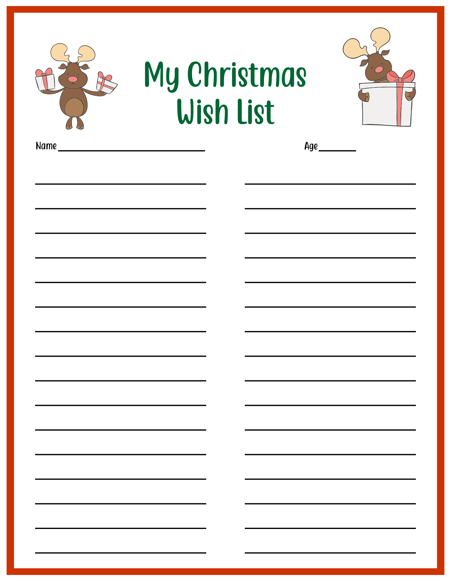 Christmas Wish List Template Free Printable