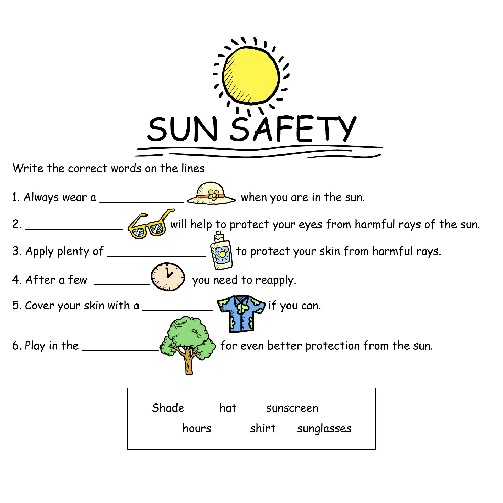 Sun Safety Worksheet