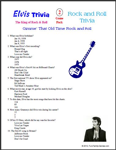 Elvis Presley Printable Trivia