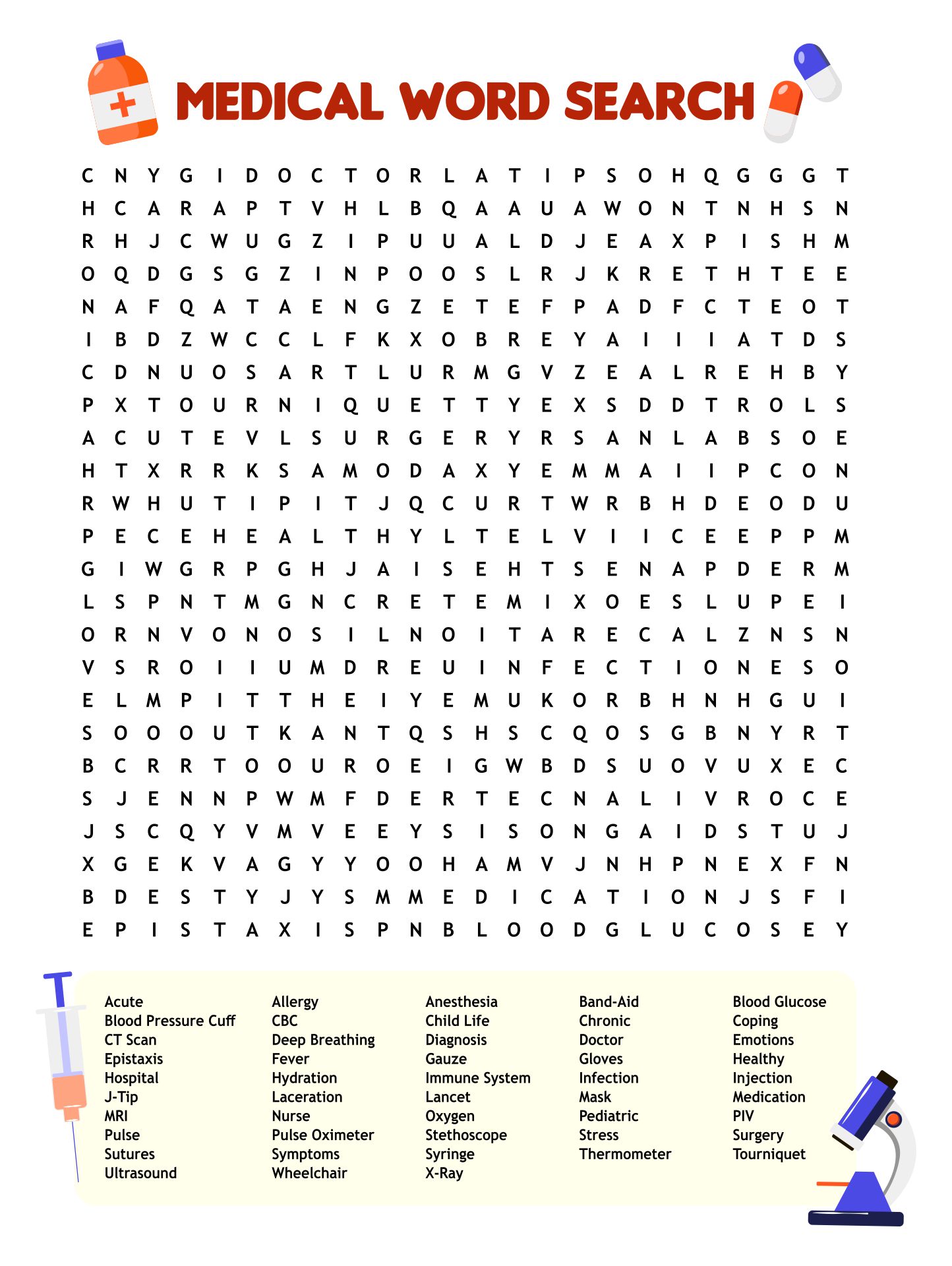 Medical Word Search Puzzles Printable