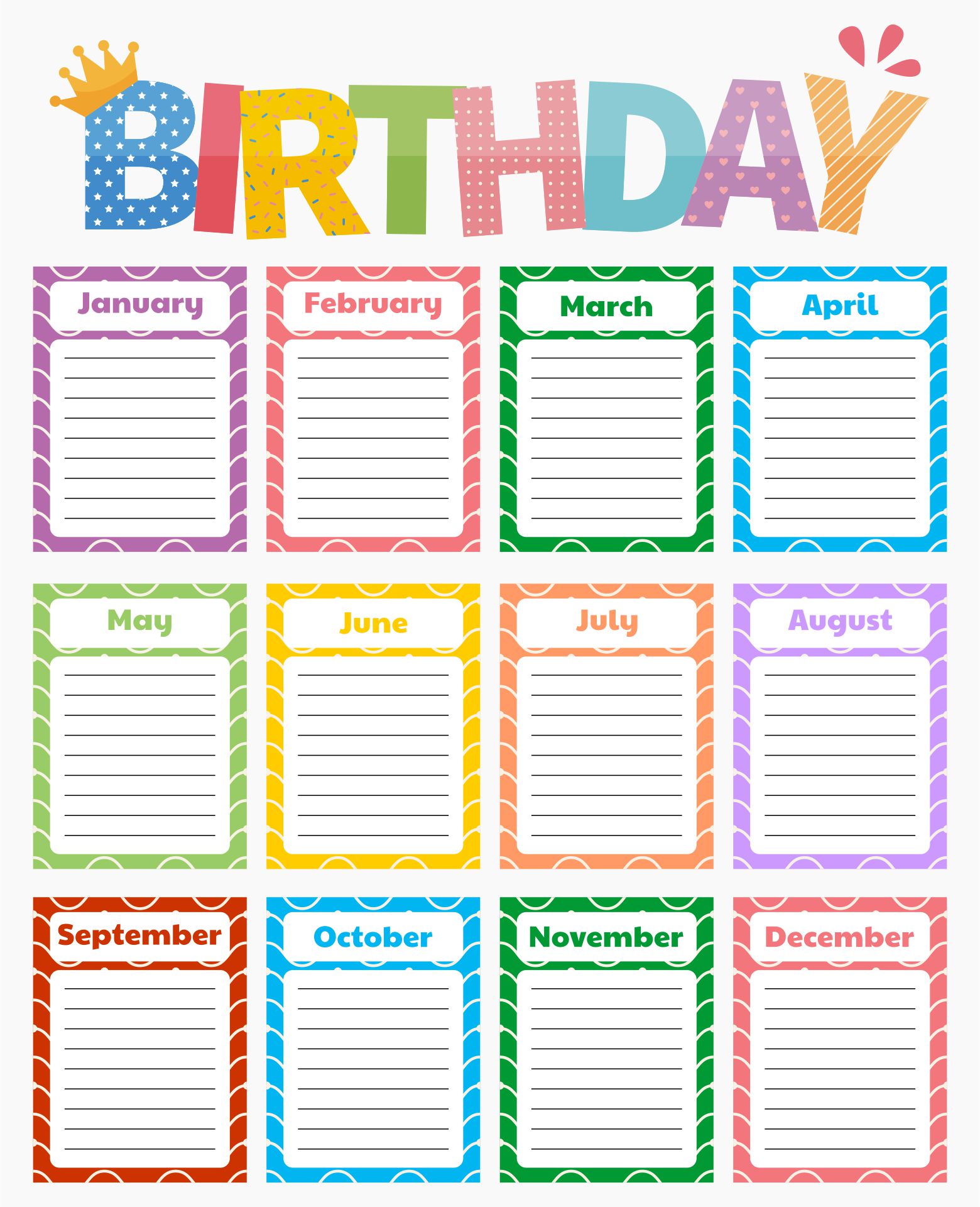 Happy Birthday Printable Chart