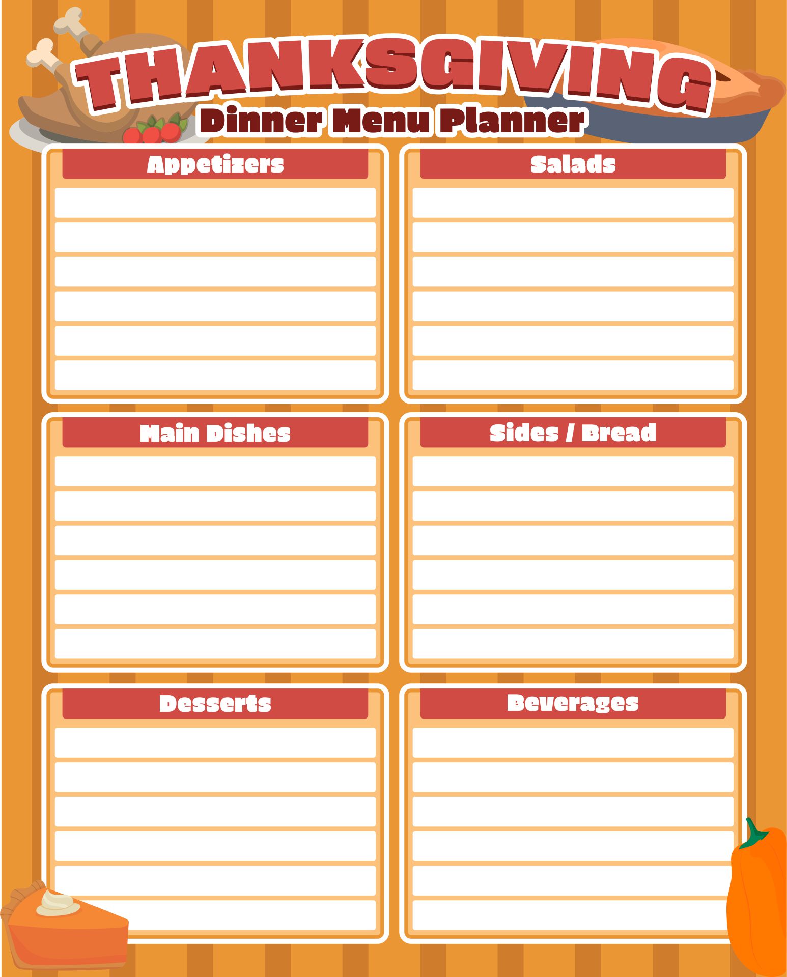 Thanksgiving Dinner Planner Printable