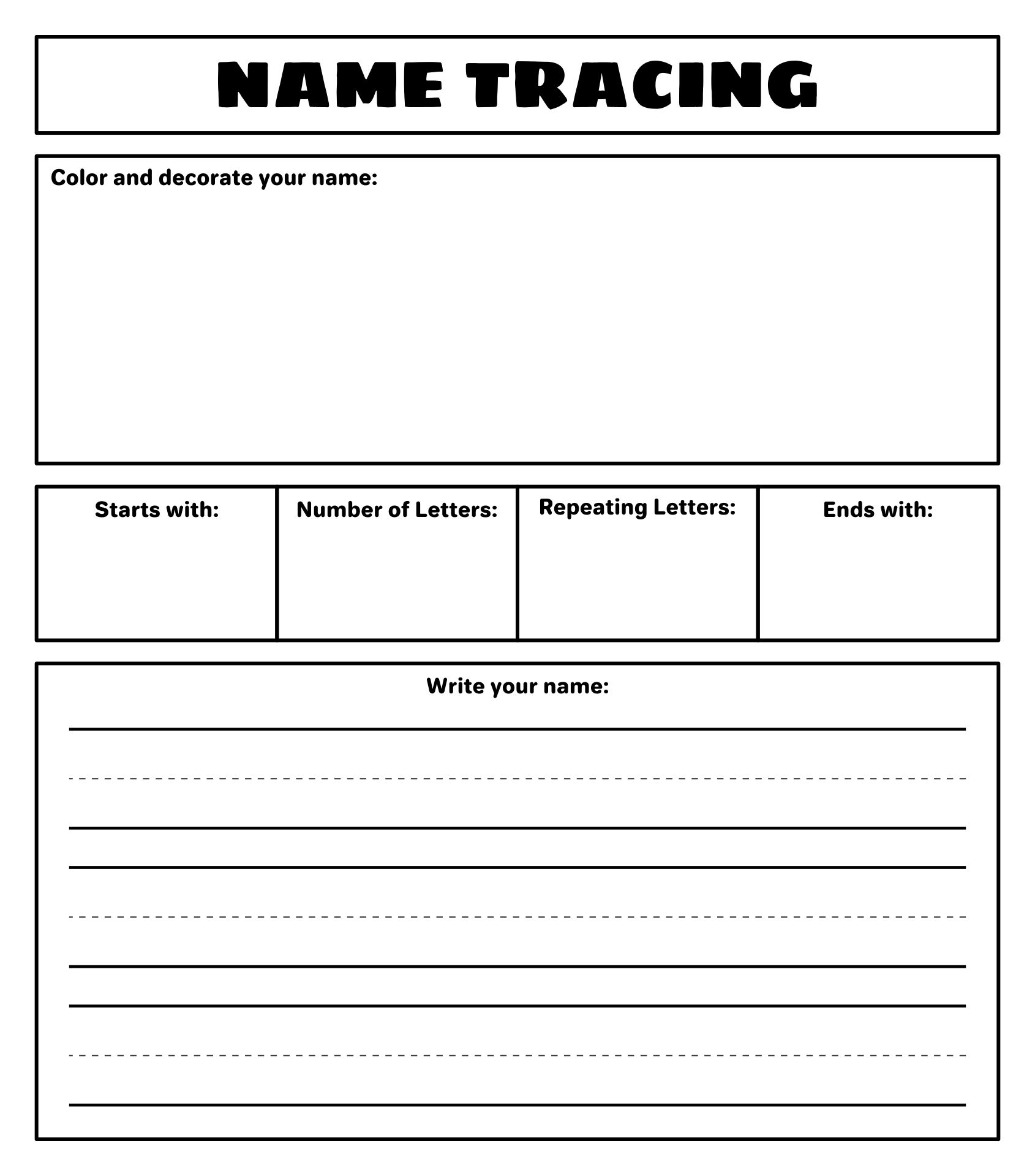 Trace My Name Worksheet Printable