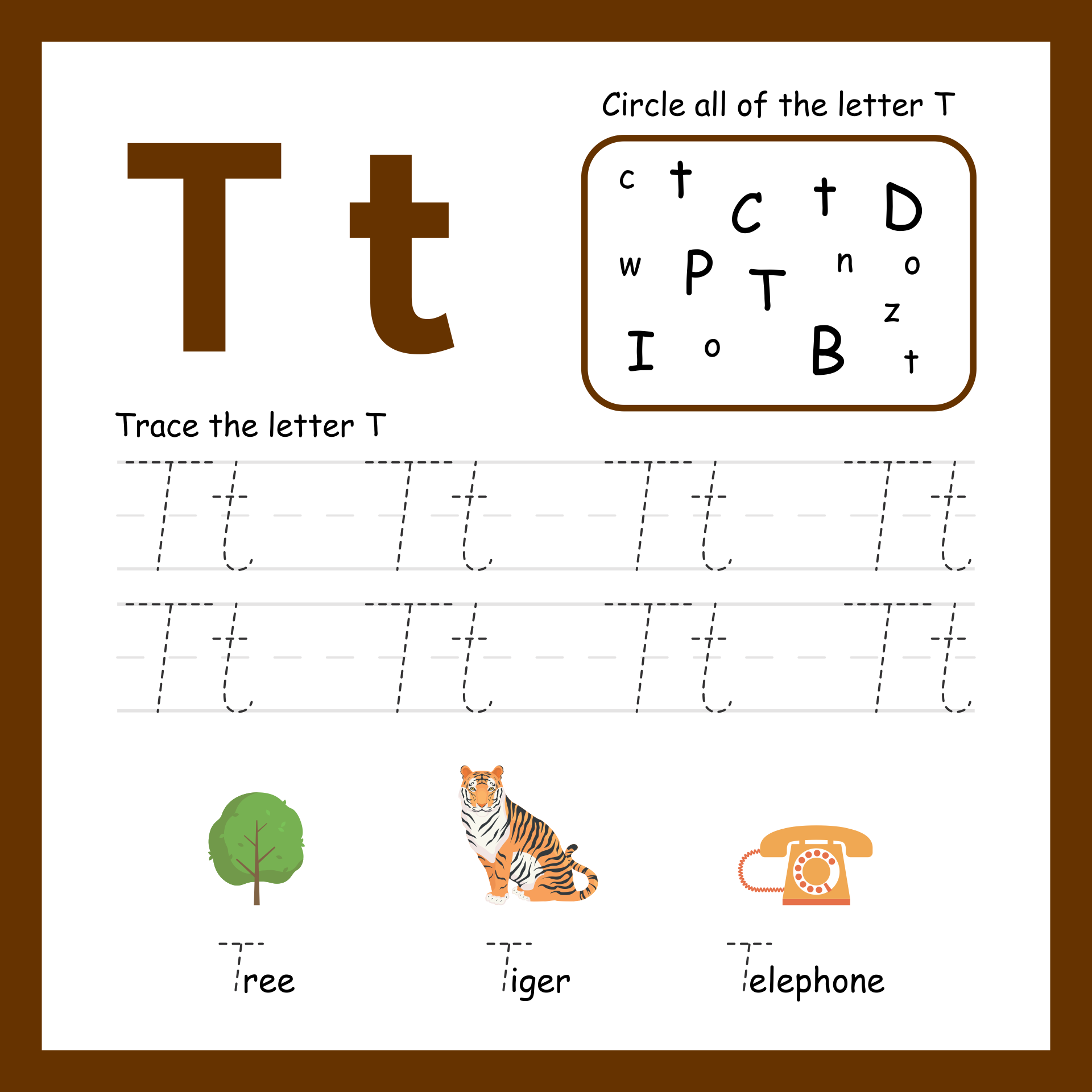 Free Printable Letter T Coloring Worksheet For Kindergarten Kids Page Alphabet Letter T 