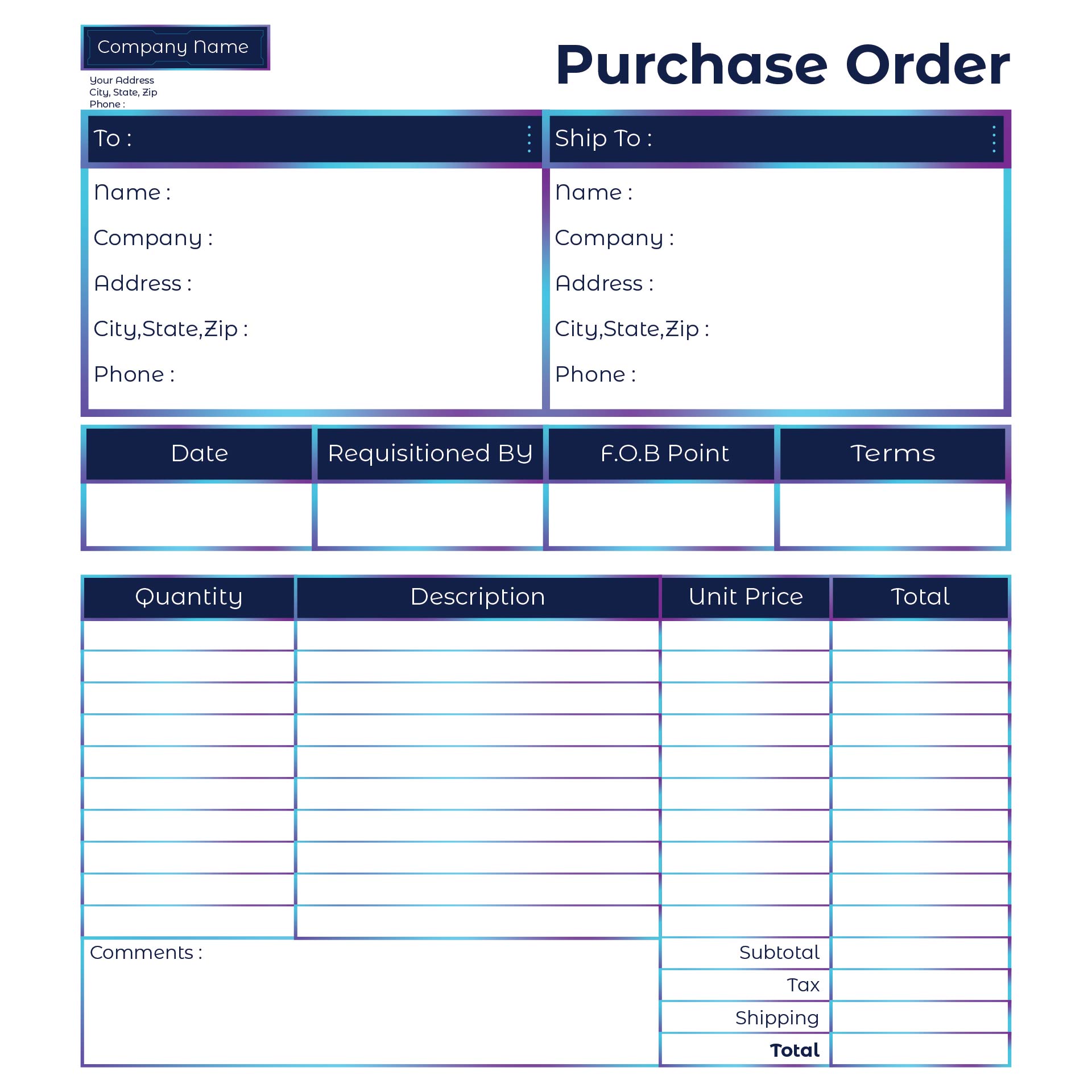 Printable Purchase Order Template