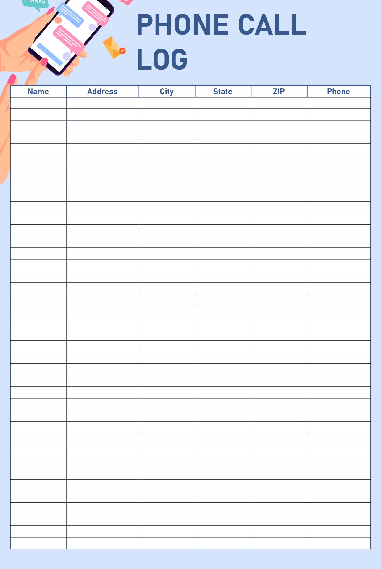 Printable Phone Call Log Template