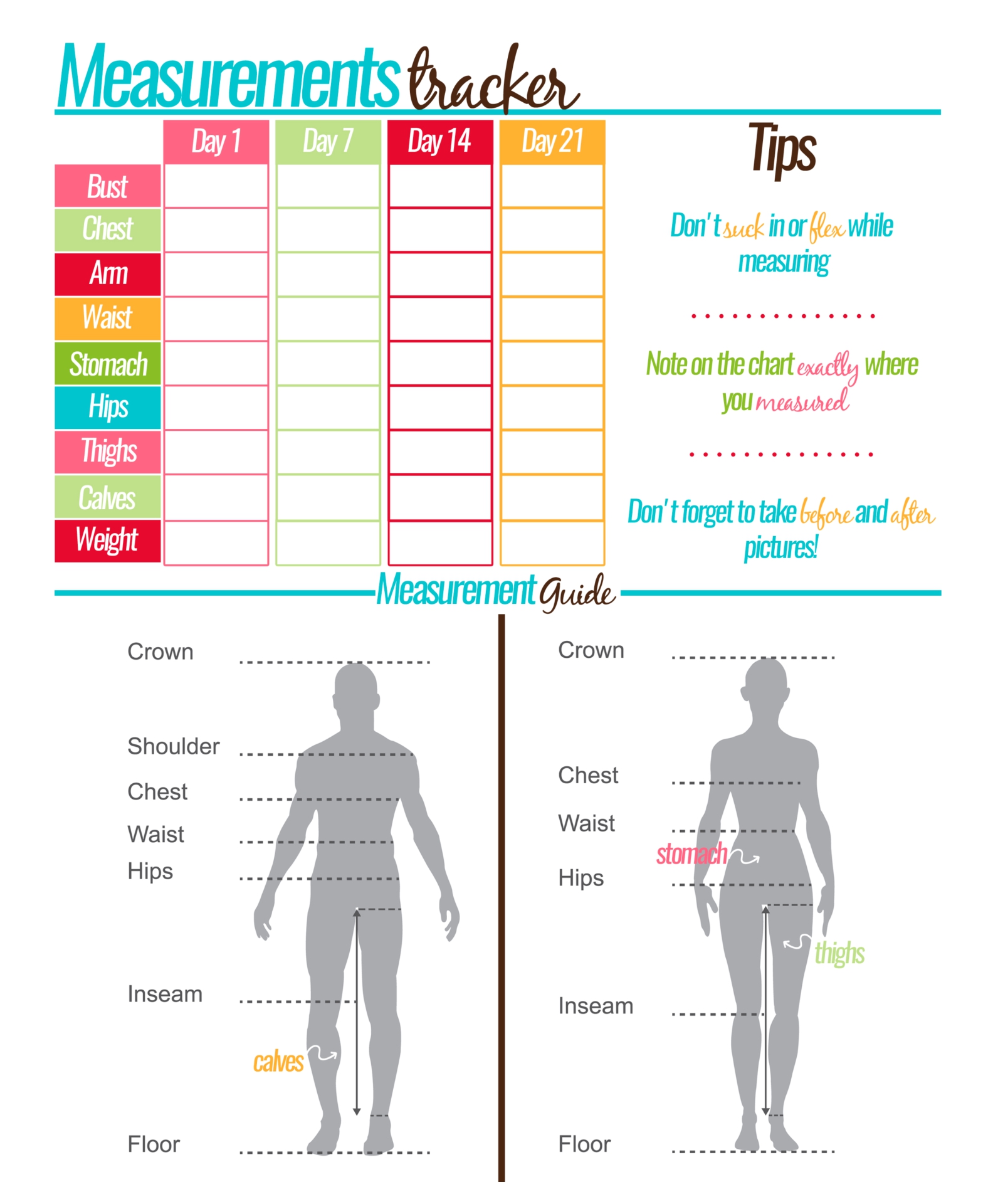 Body Measurement Chart Printable Free