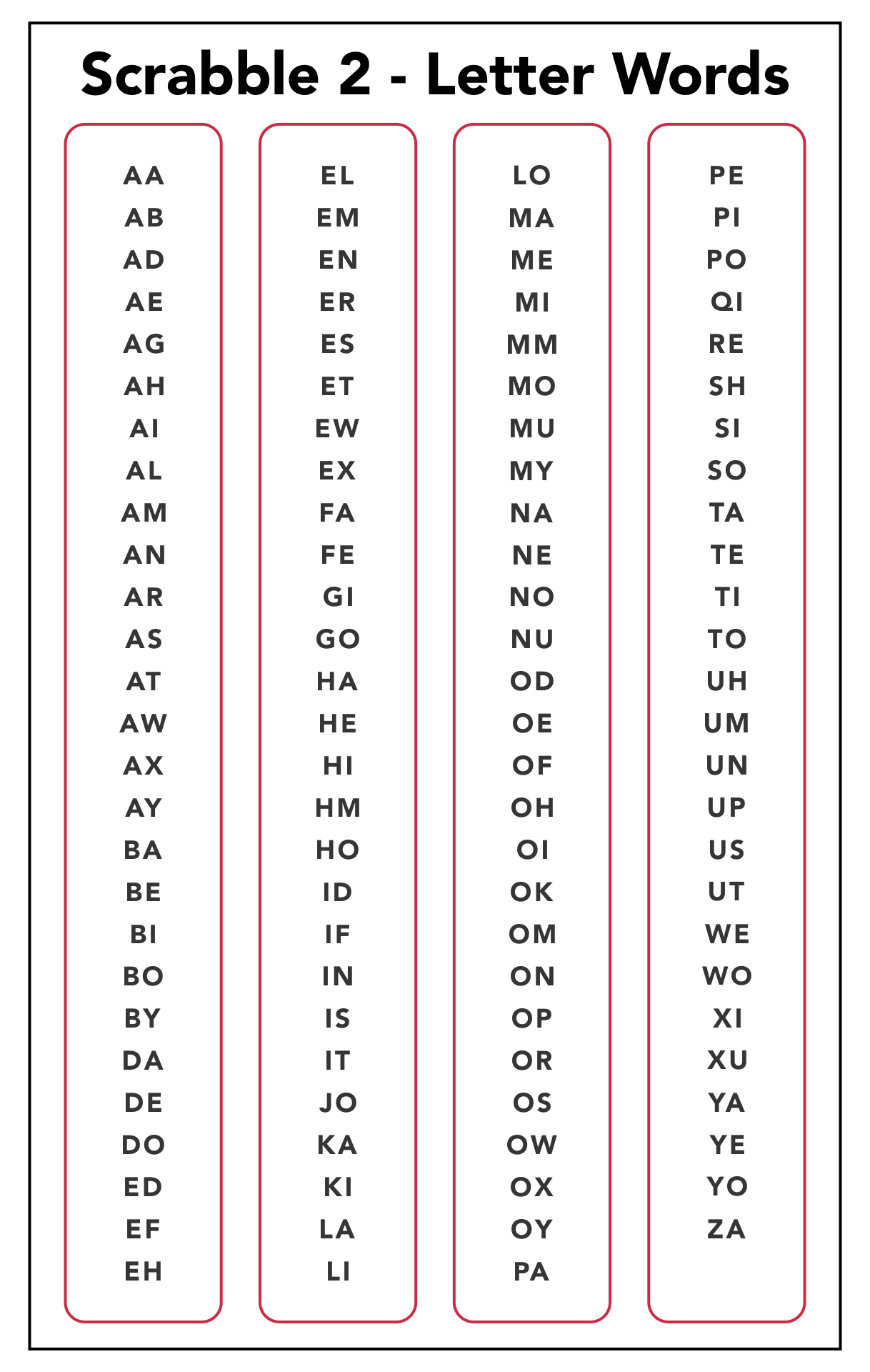 3 Letter Words Printable Lists