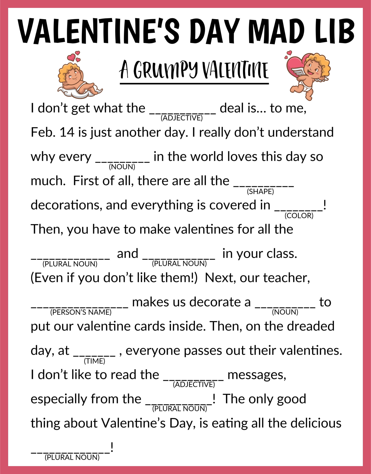 Valentines Mad Libs Printable Printable World Holiday