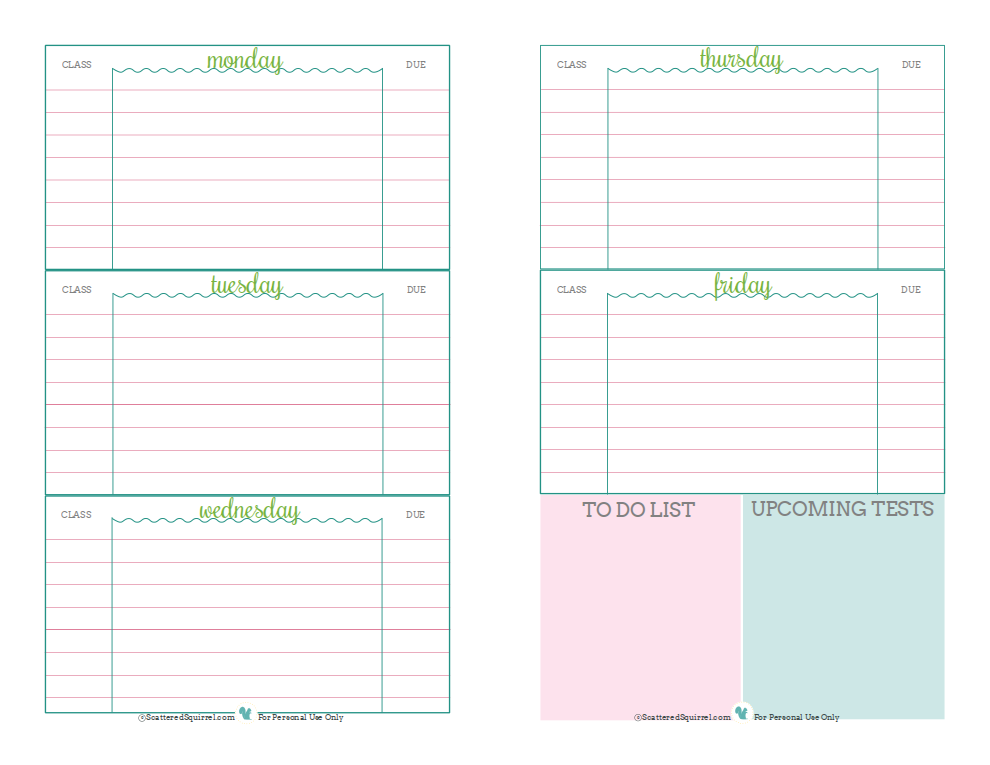 Printable Student Planner School