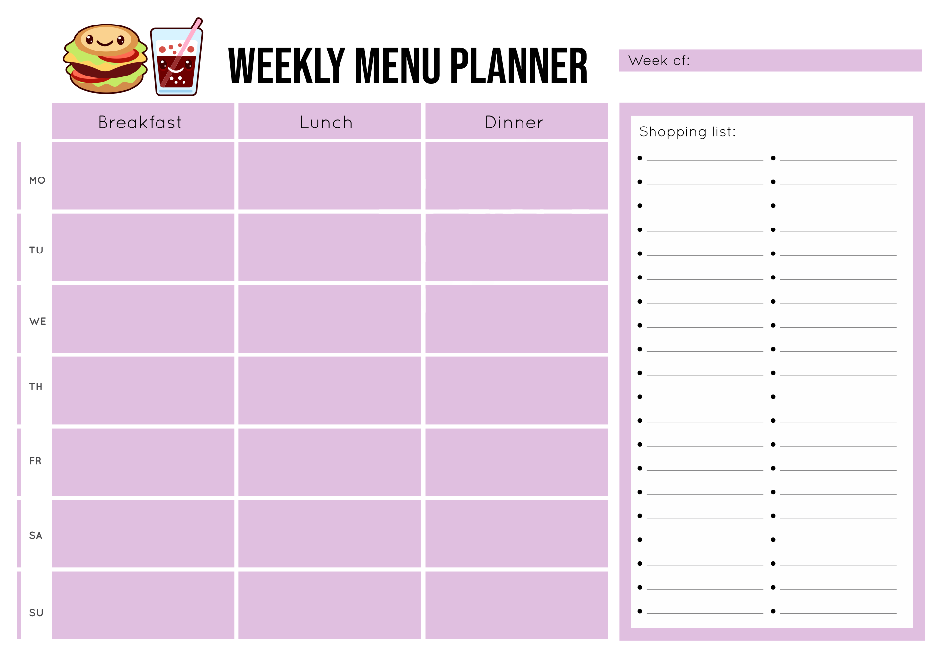 7 best blank meal planner sheet printable printableecom