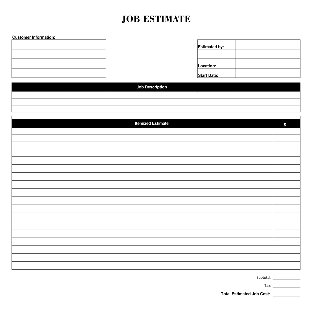 Blank Free Printable Bid Proposal Forms