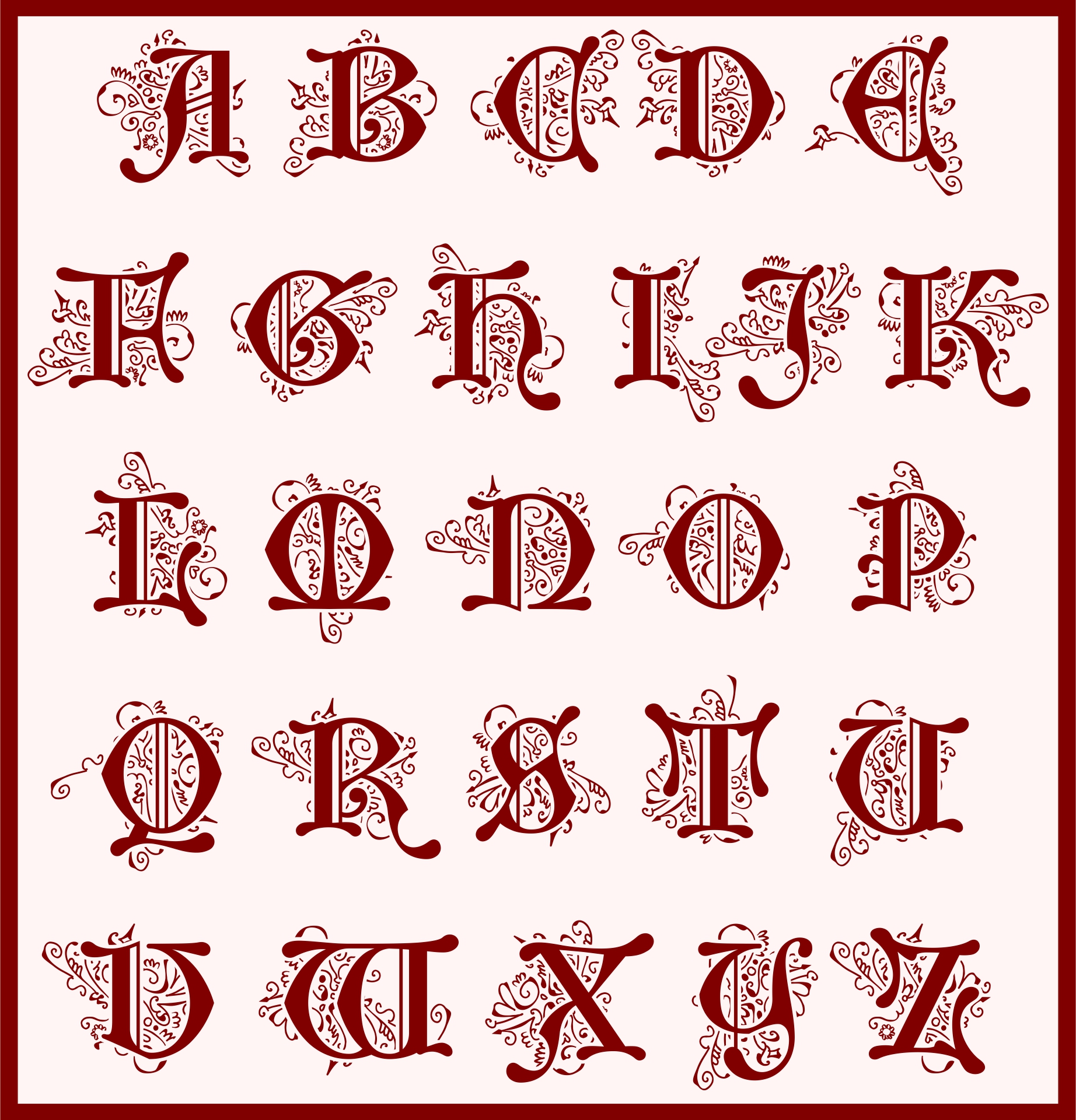 english alphabet spelled in manuscript