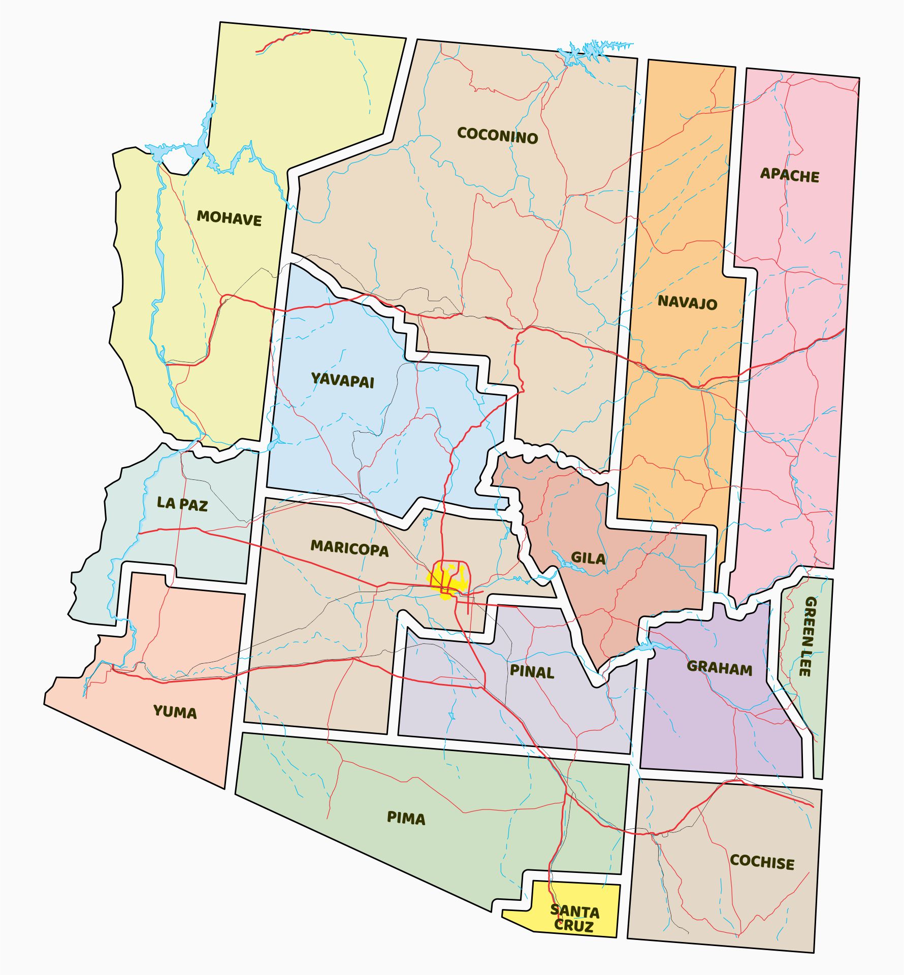 Large Printable Map Of Arizona